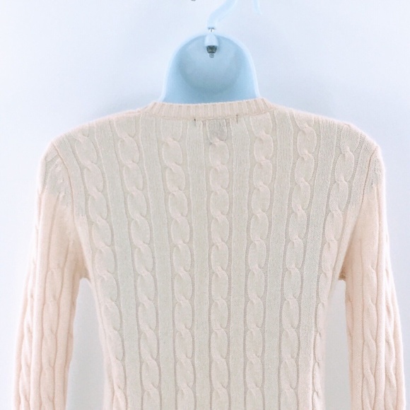 Womens Cashmere Cable Knit Sweater Madison Studios Ivory V Neck Pullover Sz S - Picture 6 of 9